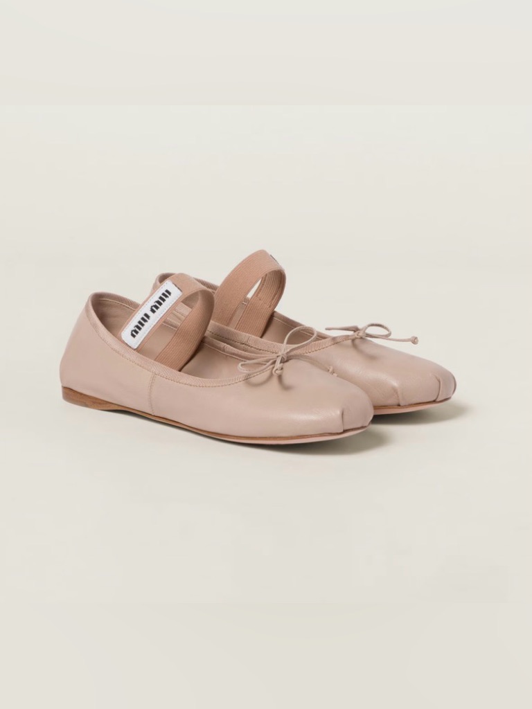 Miu Miu Pink Tan Leather Ballet Flats
